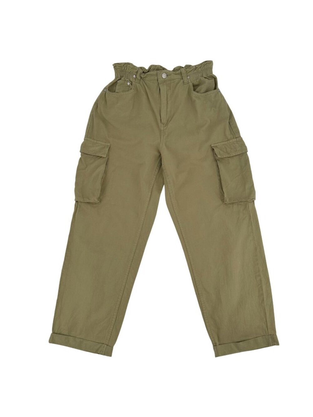Signature Elastic Waist Olive Green 100% Cotton Relaxed Fit Utility Cargo Pant M